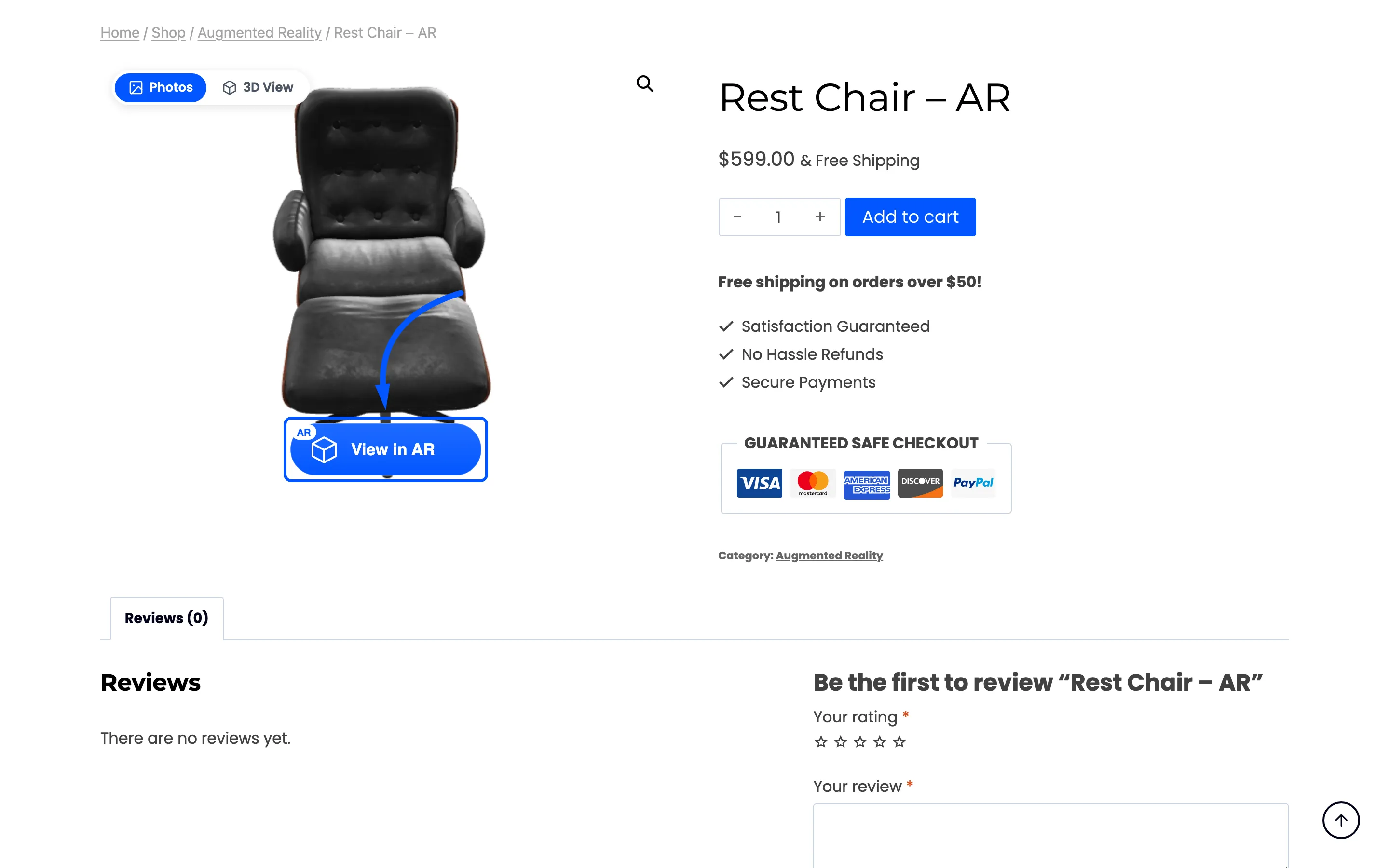 The View in AR button over the product gallery