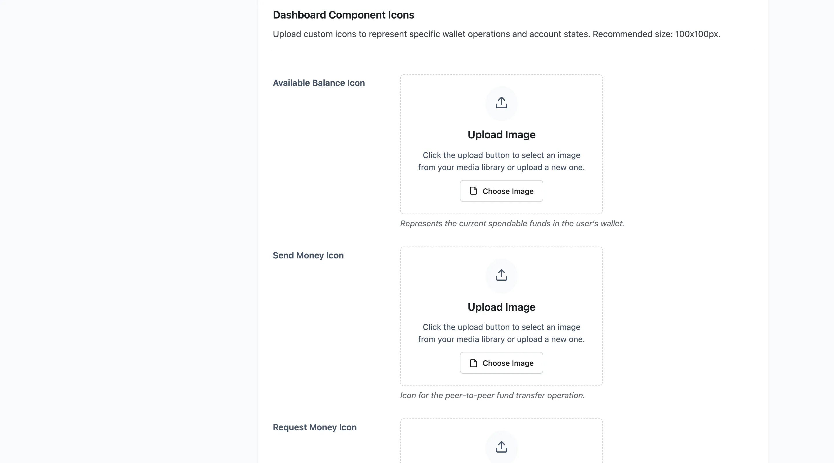 The Dashboard Component Icons section