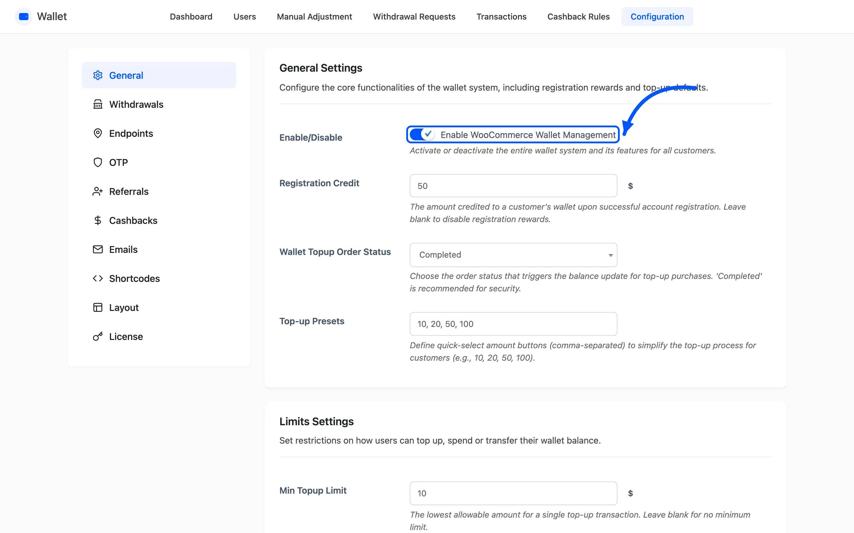 The Enable/Disable checkbox at the top of the general tab