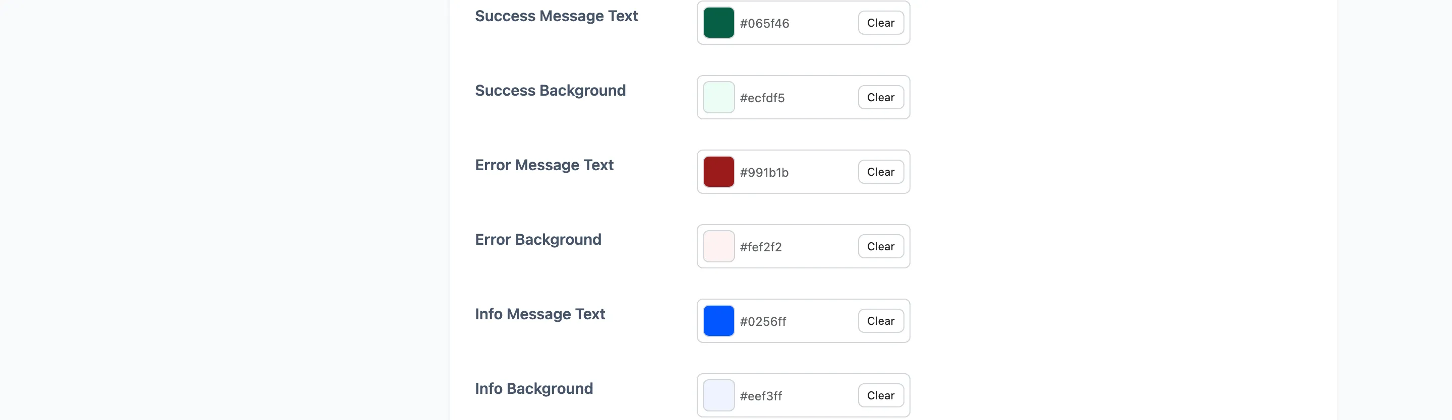 The feedback and notification colour section