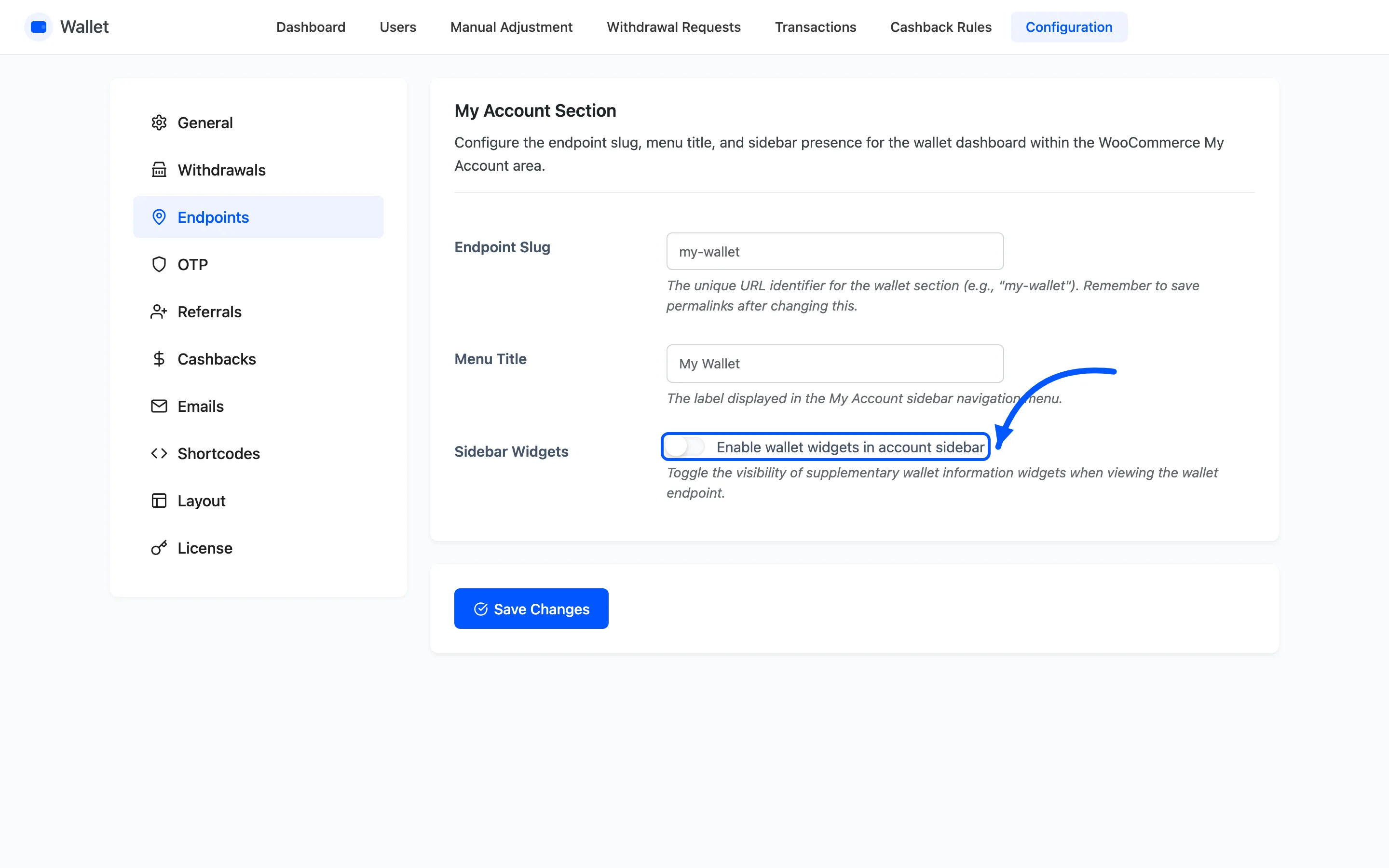 The Sidebar Widgets checkbox