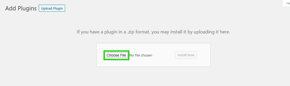 The plugin upload box with the Choose File button highlighted