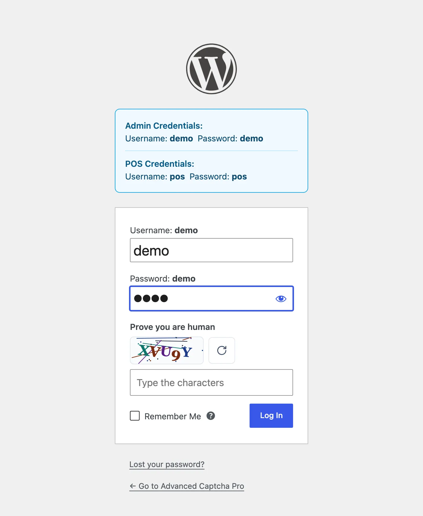 The Built-in CAPTCHA showing distorted characters