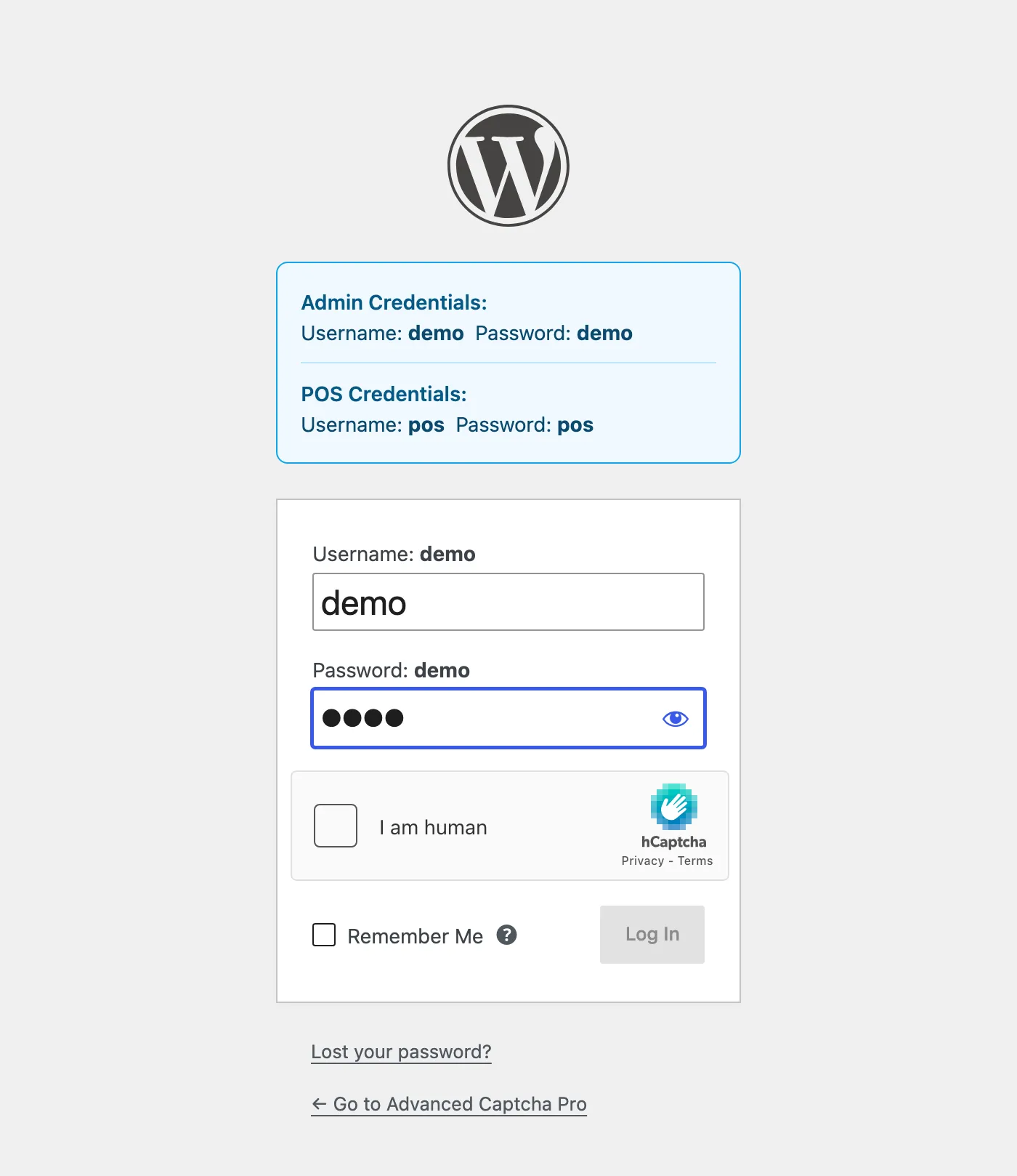 hCaptcha on the login page